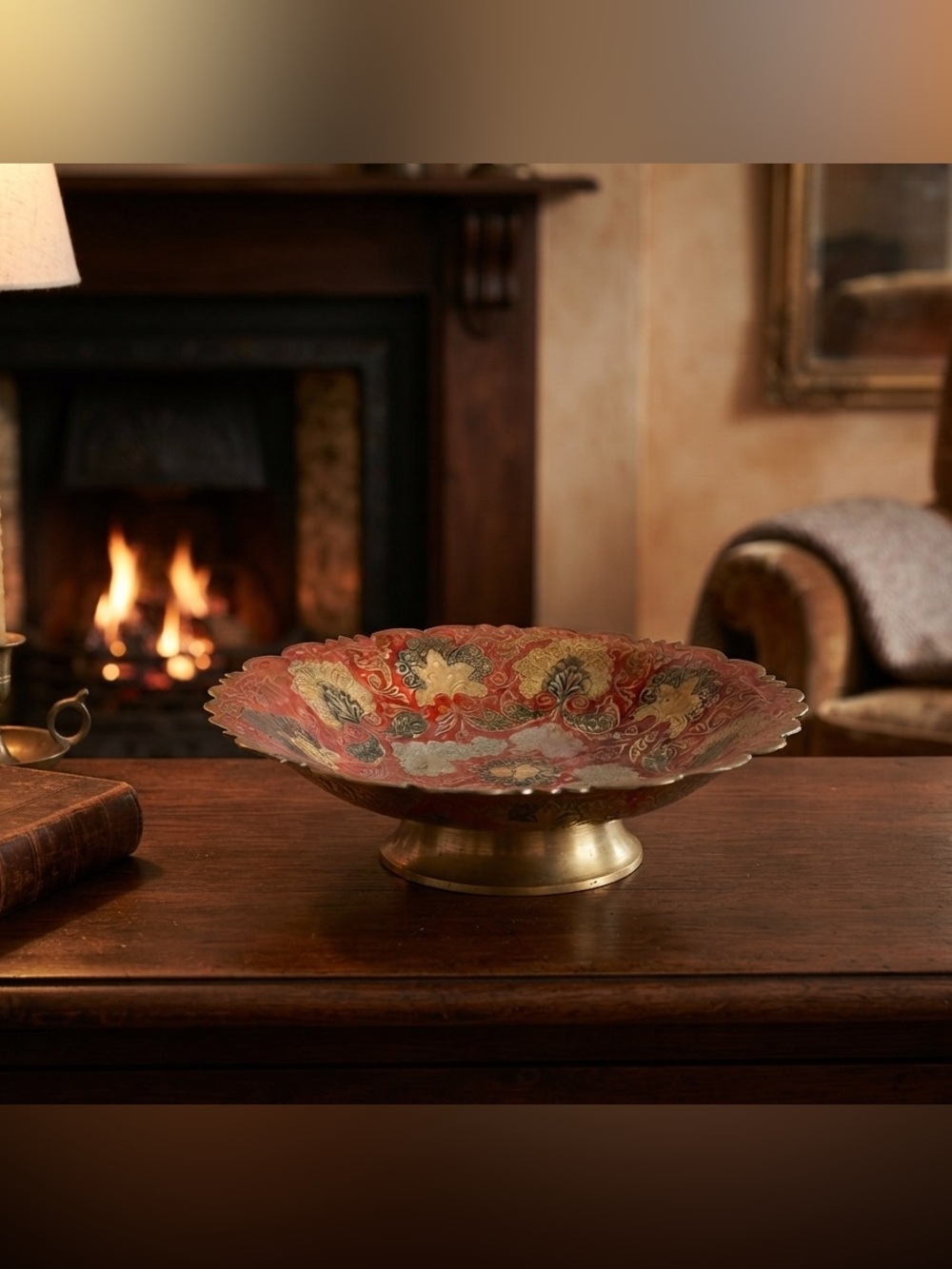 Vintage Hand painted Brass Bowl made in India, Beautiful colors.